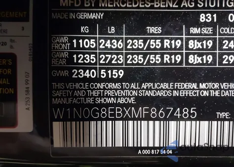 2021 Mercedes-Benz Glc 300 4Matic Suv from USA, damaged, VIN W1N0G8EBXMF867485